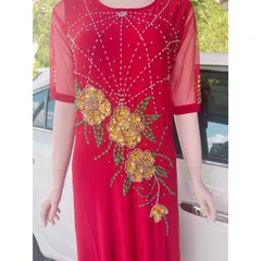 Đầm dạ hội trung niên dáng dài thêu tay đính đá  cao cấp Giá 399k Màu đỏ đô Chất liệu vải thun solen xịn cao cấp