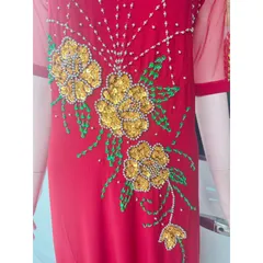 Đầm dạ hội trung niên dáng dài thêu tay đính đá  cao cấp Giá 399k Màu đỏ đô Chất liệu vải thun solen xịn cao cấp