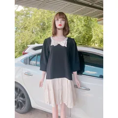 Đầm suông đen nơ phối màu kem Bầu bì bon chen thoải mái Giá 290k Hàng có sẵn giao ngay M Chất liệu tuyết mưa cao cấp