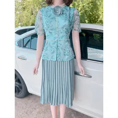 Đầm hoa thiết kế chạy viền ngọc xếp ly cài hoa Hàng có sẵn giao ngay Đủ size Hàng cao cấp Chất liệu áo voan tơ