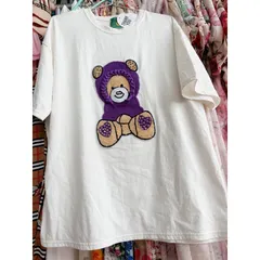Áo thun trắng  nữ cổ tròn in hình gấu tím đáp thêu đính đá trẻ trung đơn giản chất thun cotton cao cấp hàng đẹp