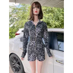 Jum Bộ áo liền quần dài tay in họa tiết da báo có sẵn nón gợi cảm Hàng có sẵn giao ngay Giá 190k Co giãn