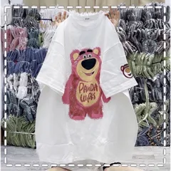 áo phông Gấu hồng panda  unisex Tay Ngắn áo thun nữ form rộng Cổ Tròn Retro Bigsize cotton Hàn Quốc Gấu dâu Trắng