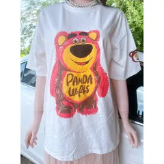 áo phông Gấu hồng panda  unisex Tay Ngắn áo thun nữ form rộng Cổ Tròn Retro Bigsize cotton Hàn Quốc Gấu dâu Trắng