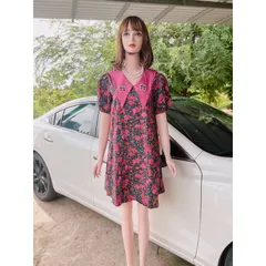 ĐẦM HOA HOẠ TIẾT HOA CỔ NHỌN (hồng) Đầm hoa kiểu babydoll cổ quả cherry Giá 290k Hàng có sẵn giao ngay