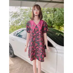 ĐẦM HOA HOẠ TIẾT HOA CỔ NHỌN (hồng) Đầm hoa kiểu babydoll cổ quả cherry Giá 290k Hàng có sẵn giao ngay