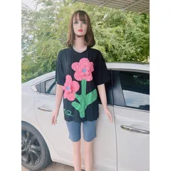 áo form rộng đính hoa nổi diện hè, đi biển, đi chơi Giá 199k Hàng có sẵn giao ngay Màu hồng Chất liệu thun cotton mát