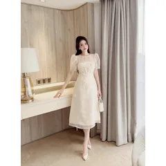 Váy tafta kem phối voan xòe bồng dự tiệc váy đầm đính kết hoa nổi sang chảnh Giá 420k Hàng có sẵn giao ngay