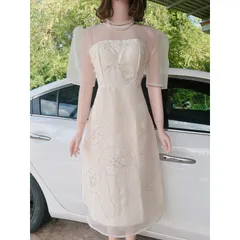 Váy tafta kem phối voan xòe bồng dự tiệc váy đầm đính kết hoa nổi sang chảnh Giá 420k Hàng có sẵn giao ngay