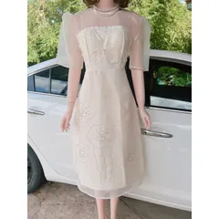 Váy tafta kem phối voan xòe bồng dự tiệc váy đầm đính kết hoa nổi sang chảnh Giá 420k Hàng có sẵn giao ngay