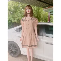 Sét Áo Và Chân Váy Thuỷ Thủ Màu nude Viền Đen Có Lót Quần Giá 290k Hàng có sẵn giao ngay L Eo có bo chun co giãn dễ mặc