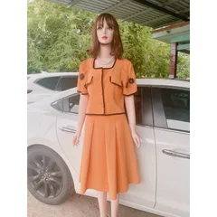 SET ÁO + CHÂN VÁY DẬP LY  Hàng chính chủ ND Hàng có sẵn giao ngay M Chất liệu gấm xốp cao cấp Giá 330k/ cả set Màu cam
