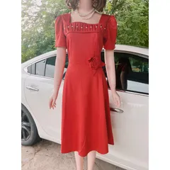 Đầm xòe xếp li ngực kết ngọc Giá 290k Hàng có sẵn giao ngay Chất liệu umi cao cấp, co giãn dễ chịu Màu đỏ cam