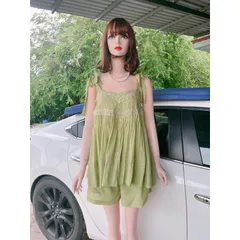 Set áo phối ren, áo form rộng bầu bì bon chen thoải mái +  quần short có bo chun co giãn dễ mặc Hang chính chủ QP
