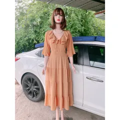 Đầm Quang Châu tiểu thư Giá 299k Phía sau vừa dây kéo vừa bo chun co giãn dễ mặc Đúp lót 2 lớp  Màu nude Dưới 69kg mặc