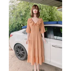 Đầm Quang Châu tiểu thư Giá 299k Phía sau vừa dây kéo vừa bo chun co giãn dễ mặc Đúp lót 2 lớp  Màu nude Dưới 69kg mặc