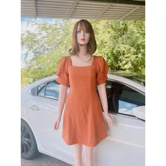 ( ẢNH THẬT) Đầm Nữ Dáng Xòe Tay Phồng Cổ Vuông Giá 290k Có dây buộc eo, đúp lót 2 lớp Hàng có sẵn giao ngay