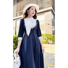 Đầm xoè màu xanh than phối cổ trắng Hàng chính phẩm DVC Đủ size SML Giá 350k, người ta đang bán gần 9xx Hàng có sẵn giao