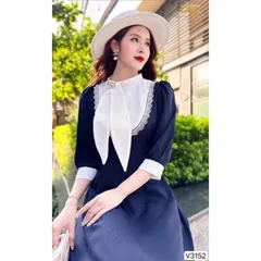 Đầm xoè màu xanh than phối cổ trắng Hàng chính phẩm DVC Đủ size SML Giá 350k, người ta đang bán gần 9xx Hàng có sẵn giao