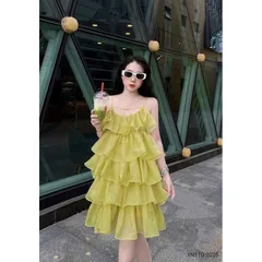 Đầm hai dây phối tầng mùa hè mát mẻ năng động siêu đẹp Giá 290k Hàng có sẵn giao ngay M Màu xanh cốm nhạt Chất liệu tơ