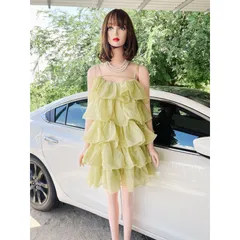 Đầm hai dây phối tầng mùa hè mát mẻ năng động siêu đẹp Giá 290k Hàng có sẵn giao ngay M Màu xanh cốm nhạt Chất liệu tơ