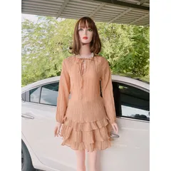 set tơ dài tay cao cấp màu nâu tây Giá 290k/ cả set Hàng có sẵn giao ngay M Chân váy có sẵn lót quần Chất liệu tơ nhẹ
