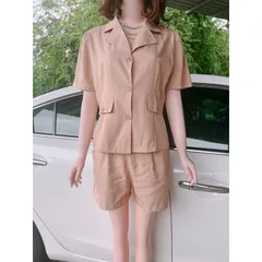 Sẵn - Hình thật) Set vest quần sort tây nude Giá 290k/ cả set Chất liệu tuyết mưa cao cấp Quần eo bo chun co giãn dễ mặc