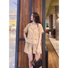 Sẵn - Hình thật) Set vest quần sort tây nude Giá 290k/ cả set Chất liệu tuyết mưa cao cấp Quần eo bo chun co giãn dễ mặc