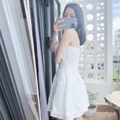 [Ảnh thật] Đầm xòe 2 dây cúp ngực chất ren nổi siêu xịn Màu trắng Giá 299k Hàng có sẵn giao ngay Chất liệu ren cao cấp