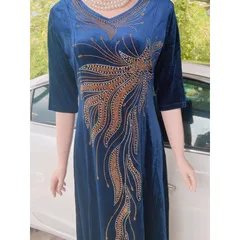 Đầm dạ hội trung niên đi tiệc nhung ép đá size lớn 75kg, Đầm nhung trung niên đi tiệc họa tiết đẹp ép đá Giá 390k