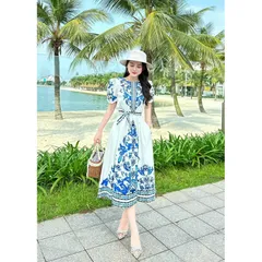 Váy xoè đai eo dáng maxi in hoạ tiết cao cấp Xinh sang xịn mịn giá 350k hàng có sẵn giao ngay đủ size