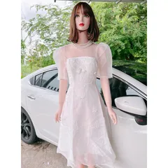 Váy tafta kem phối voan xòe bồng dự tiệc váy đầm đính kết hoa nổi sang chảnh Giá 420k Hàng có sẵn giao ngay L Maù trắng