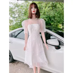 Váy tafta kem phối voan xòe bồng dự tiệc váy đầm đính kết hoa nổi sang chảnh Giá 420k Hàng có sẵn giao ngay L Maù trắng