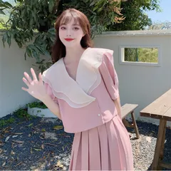 Bộ Nữ Vintage Váy Dài Phong Cách Pháp Cổ Chữ V Nữ Thanh Lịch Bộ Áo Cổ Chữ V Phối Bèo + Chân Váy Dài Phong Cách Pháp