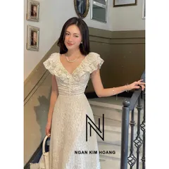 VÁY REN CỒ V BÈO CỘT DÂY LƯNG FORM VINTAGE Giá 350k, người ta bán gần 6xx Hàng có sẵn giao ngay Đủ size tới XL