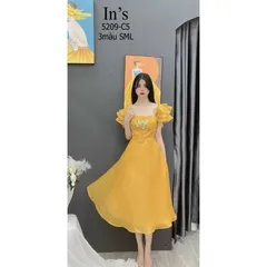 Đầm dự tiệc đính kết cao cấp màu Vàng  Hàng mới về ĐẦM MIDI CÁNH TIÊN VÀNG  ĐÍNH KIM SA Giá 390k Hàng có sẵn giao ngay
