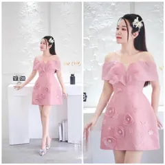 Váy tafta 2 dây đính kết hoa cầu kỳ Váy tafta đi tiệc sang chảnh Giá 390k Màu hồng S Màu kem SML Hàng có sẵn giao ngay