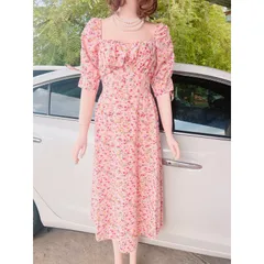 Đầm Hoa Hồng Tay Cách điệu Sang Trọng Phong Cách  Phía sau bo chun co giãn dễ chịu, dáng dài, dưới 65kg mặc đẹp