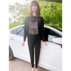 Bộ Áo Sweater Tay Dài đính đá + Quần Dài Phong Cách Hàn Quốc Thời Trang Giá 250k/ cả bộ Hàng có sẵn giao ngay Màu đen