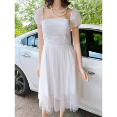 Đâm trắng dáng dài tiểu thư , đầm trắng cổ vuông nữ tính tay lưới ren Giá 299k Hàng có sẵn giao ngay Màu trắng