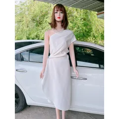 Váy trắng lệch vai dự tiệc tiểu thư dáng dài sang trọng-hàng cao cấp-đầm maxi trắng dự tiệc thanh lịch tôn dáng
