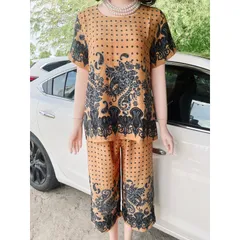 Đồ bộ mặc nhà trung niên lụa Mango , đồ lụa quần lở, đồ mặc nhà trung niên cho mẹ size lớn từ 50 - 75 kg  Hàng có sẵn