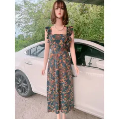 Đầm hoa 2 dây cánh tiên  Giá 290k Phía sau có bo chun co giãn dễ chịu Dưới 65kg mặc đẹp Chất liệu lụa mango cao cấp