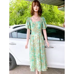 Đầm hoa tay cánh tien che tay , dáng dài Giá có sẵn giao ngay Dây kéo phía sau Chất liệu lụa mango cao cấp, có 2 túi