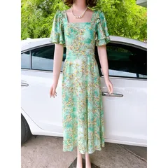 Đầm hoa tay cánh tien che tay , dáng dài Giá có sẵn giao ngay Dây kéo phía sau Chất liệu lụa mango cao cấp, có 2 túi