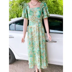 Đầm hoa tay cánh tien che tay , dáng dài Giá có sẵn giao ngay Dây kéo phía sau Chất liệu lụa mango cao cấp, có 2 túi