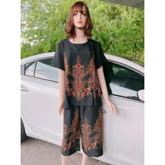 Đồ bộ trung niên, đồ bộ mặc ở nhà cho các mẹ quần lửng, chất lụa mango nhập ko nhăn Giá 190k Hàng có sẵn giao ngay
