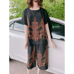 Đồ bộ trung niên, đồ bộ mặc ở nhà cho các mẹ quần lửng, chất lụa mango nhập ko nhăn Giá 190k Hàng có sẵn giao ngay