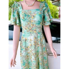 Đầm hoa tay cánh tien che tay , dáng dài Giá có sẵn giao ngay Dây kéo phía sau Chất liệu lụa mango cao cấp, có 2 túi