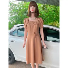 Đầm dự tiệc, công sở váy xoè đính ngọc  eo đính hoa nổi  Đủ size Giá 299k Hàng có sẵn giao ngay Màu nude Chất liệu umi